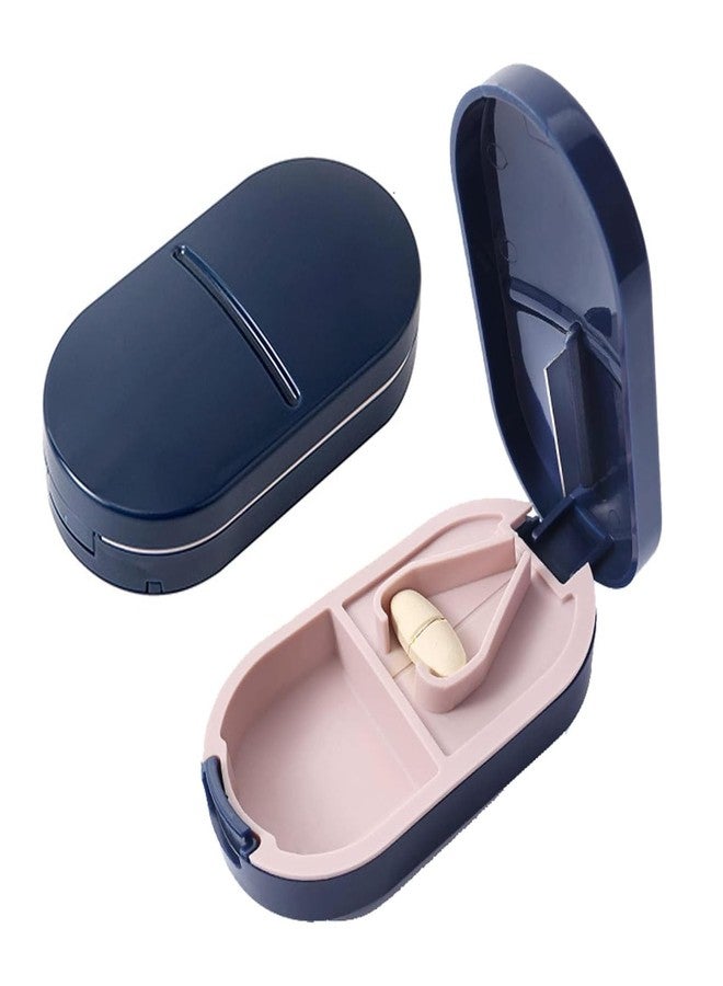 DIYOHFE Pill Cutter Splitter, Cuts Vitamins - Small and Tiny Pills - Pill Cutter 1/2 -Easy Open Snap Button and Carry. Back Storage(Blue) - Image 1